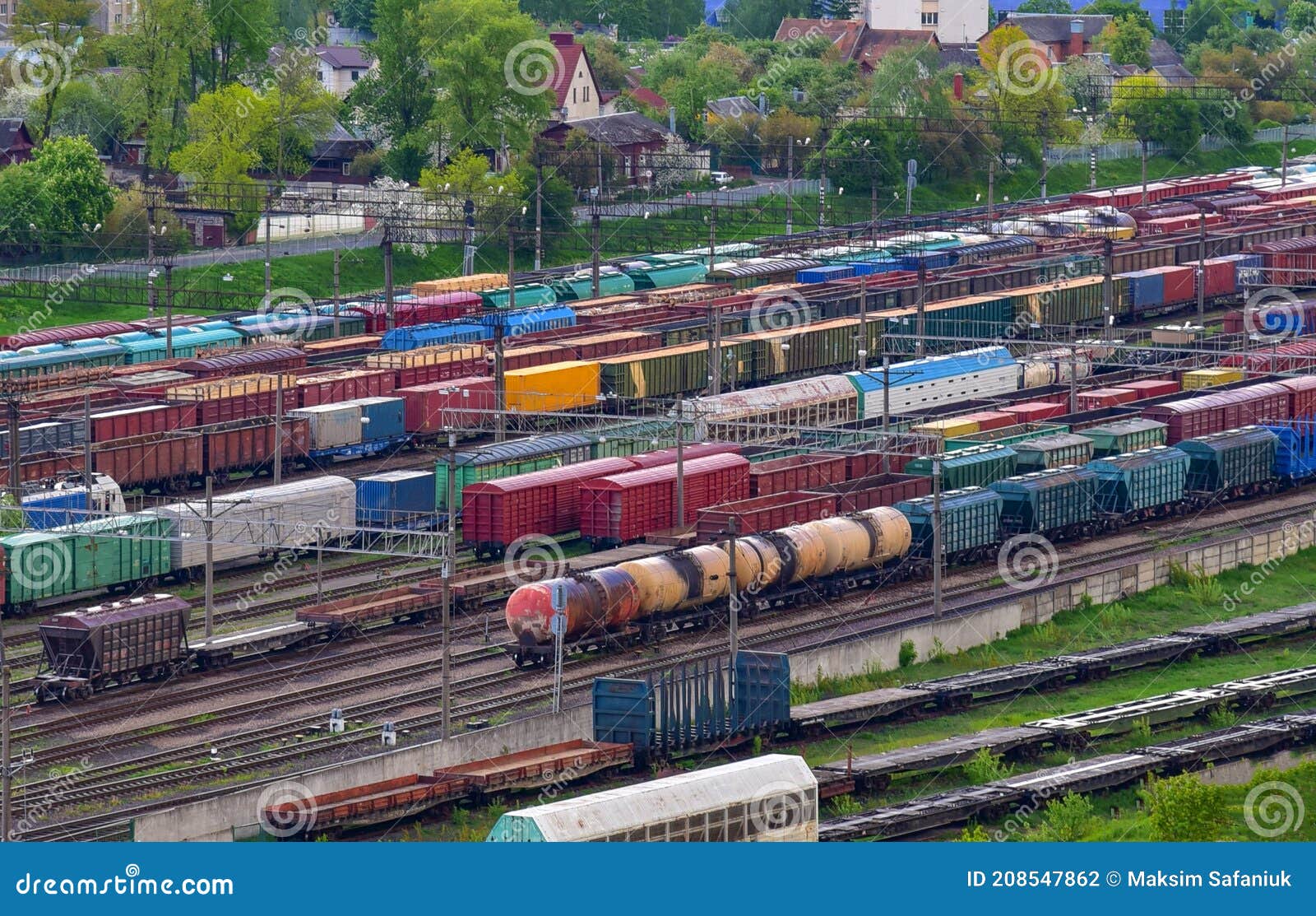 Railway network tracks converging at logistic hub