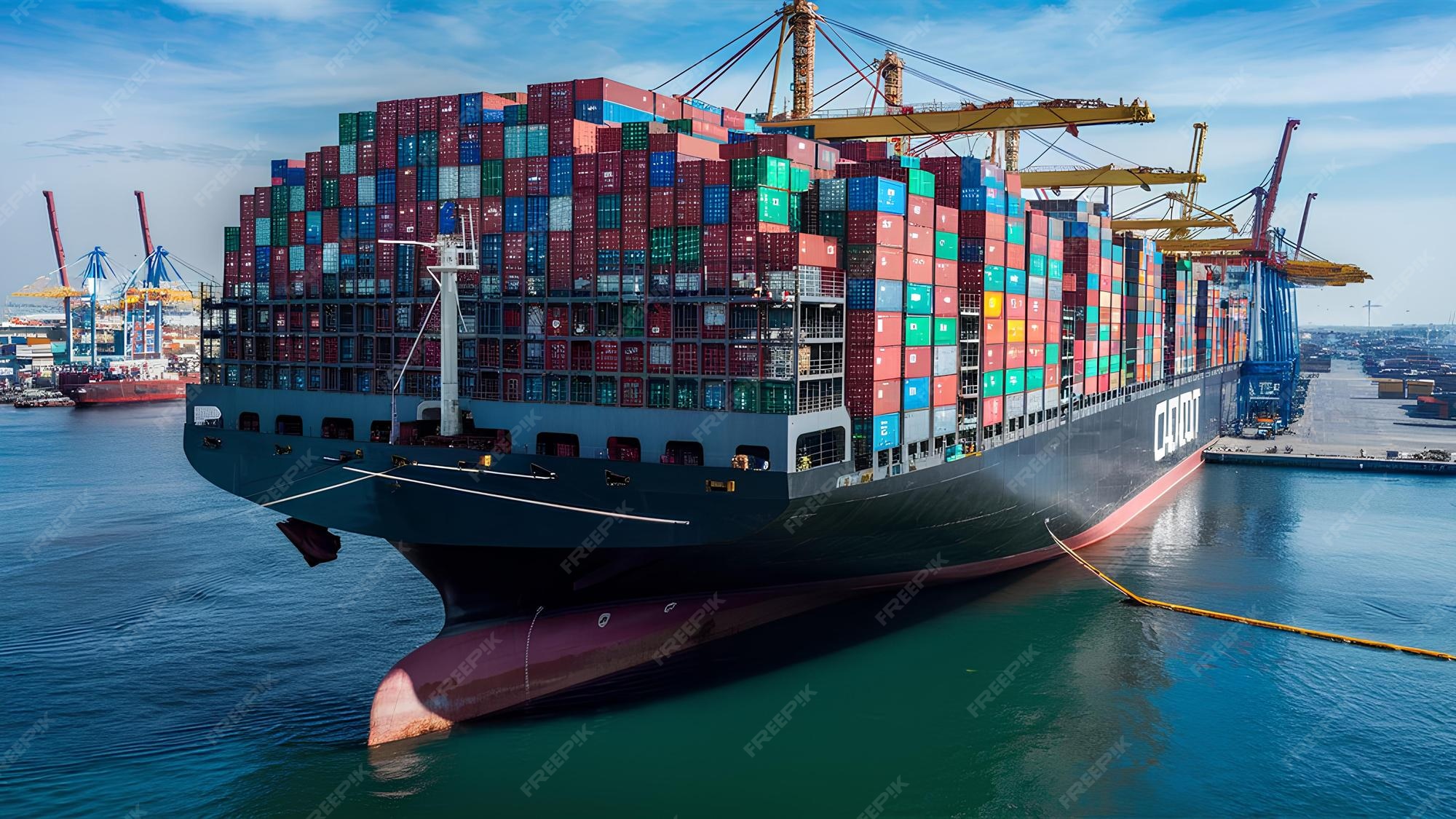 Large cargo container ship sailing across global ocean routes